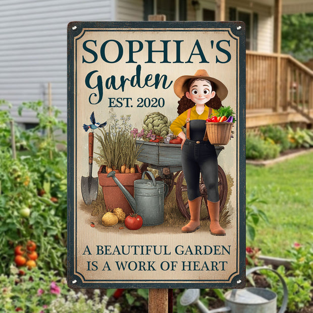 A Beautiful Garden Is A Work Of Heart - Personalized Metal Sign - Gift For Garden Lovers