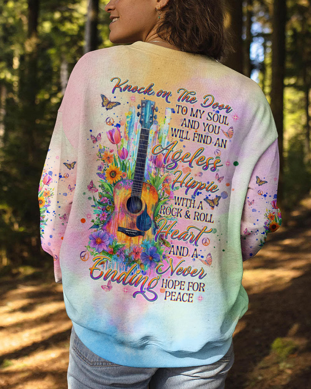 Ageless Hippie Rock _26 Roll Heart Guitar Tie Dye Hippie Soul Floral _26 Peace Quote AOP Shirt _10_ cg1pi