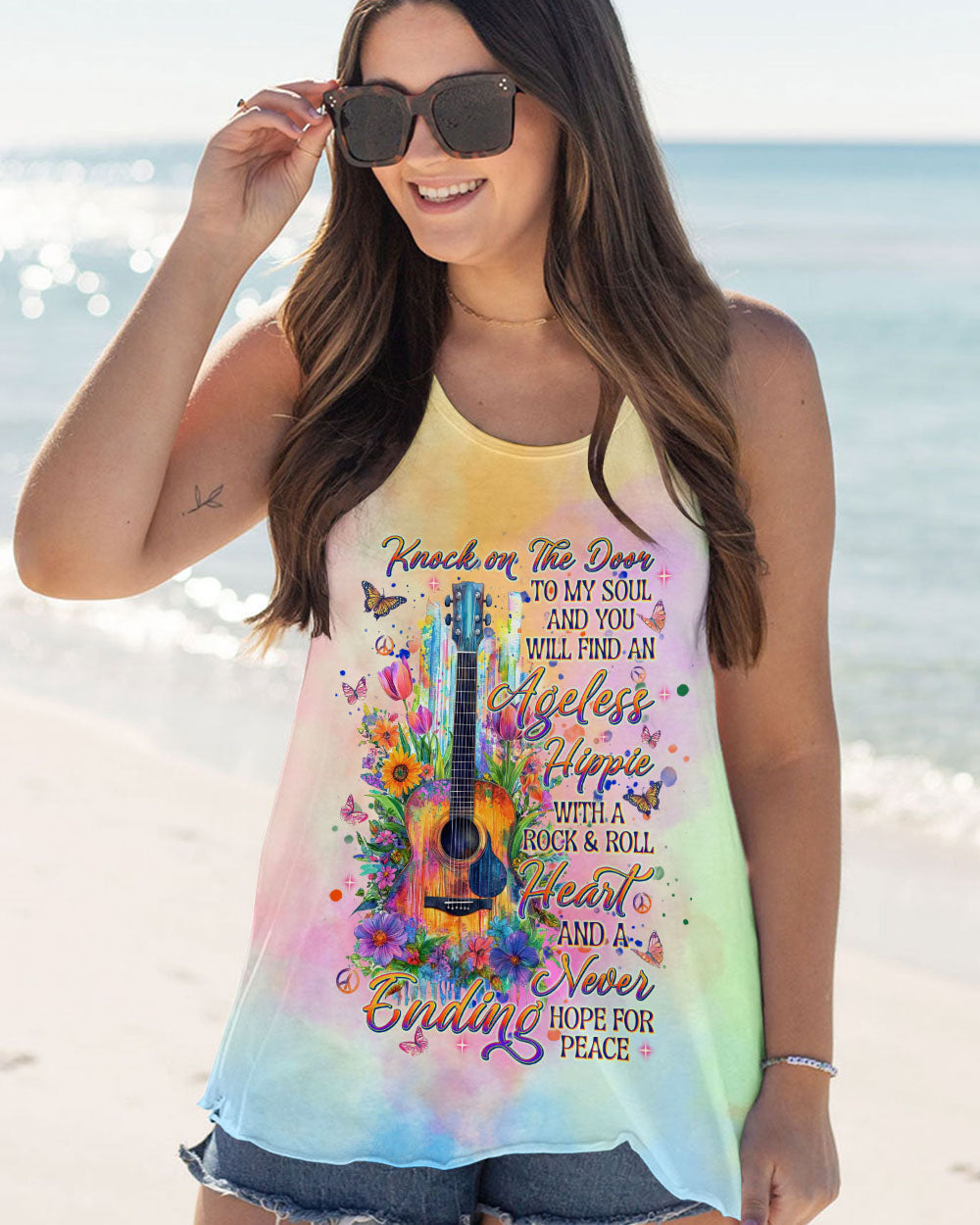 Ageless Hippie Rock _26 Roll Heart Guitar Tie Dye Hippie Soul Floral _26 Peace Quote AOP Shirt _12_ JPhjg