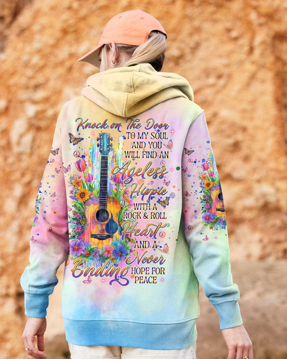 Ageless Hippie Rock _26 Roll Heart Guitar Tie Dye Hippie Soul Floral _26 Peace Quote AOP Shirt _2_ vNG1T