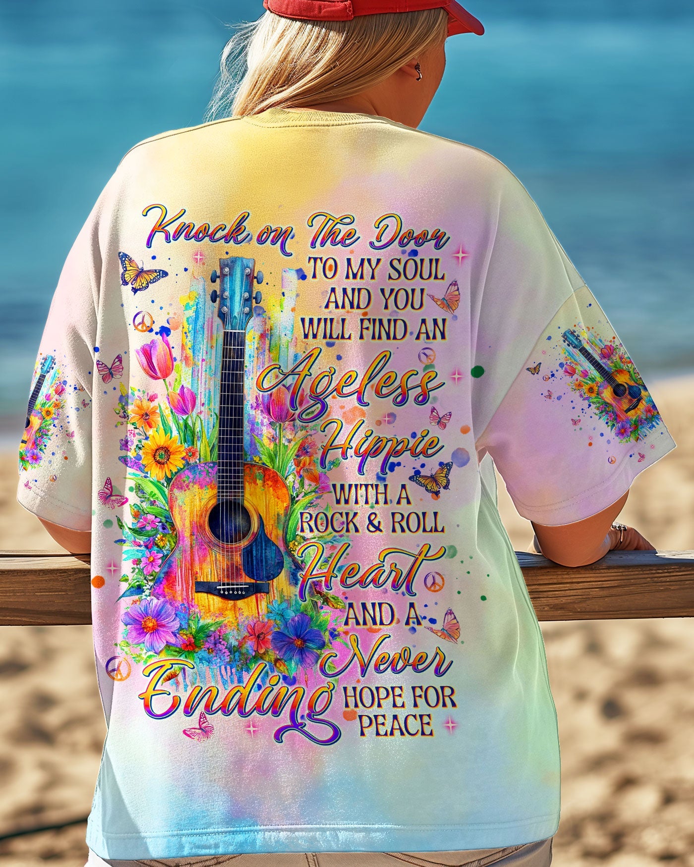 Ageless Hippie Rock _26 Roll Heart Guitar Tie Dye Hippie Soul Floral _26 Peace Quote AOP Shirt _4_ xWgh4