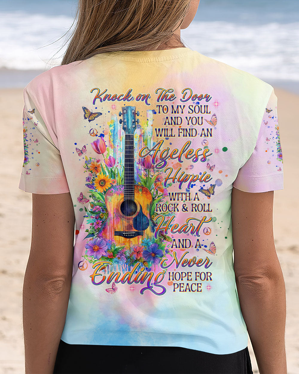Ageless Hippie Rock _26 Roll Heart Guitar Tie Dye Hippie Soul Floral _26 Peace Quote AOP Shirt _6_ fc1rD
