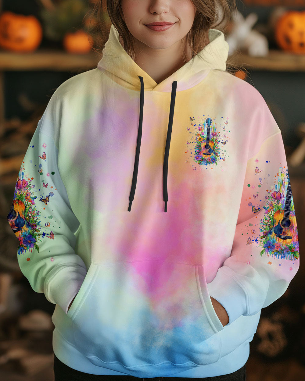 Ageless Hippie Rock _26 Roll Heart Guitar Tie Dye Hippie Soul Floral _26 Peace Quote AOP Shirt _7_ AROpS