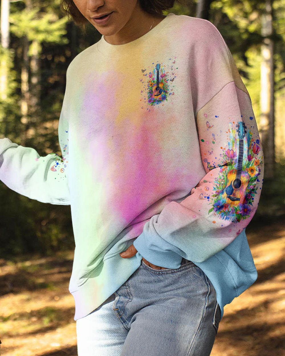 Ageless Hippie Rock _26 Roll Heart Guitar Tie Dye Hippie Soul Floral _26 Peace Quote AOP Shirt _9_ iNzu7