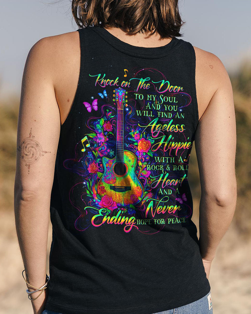 Ageless Hippie Rock and Roll Knock on the Door to My Soul Quote with Guitar AOP Shirts _13_ 8hWM5