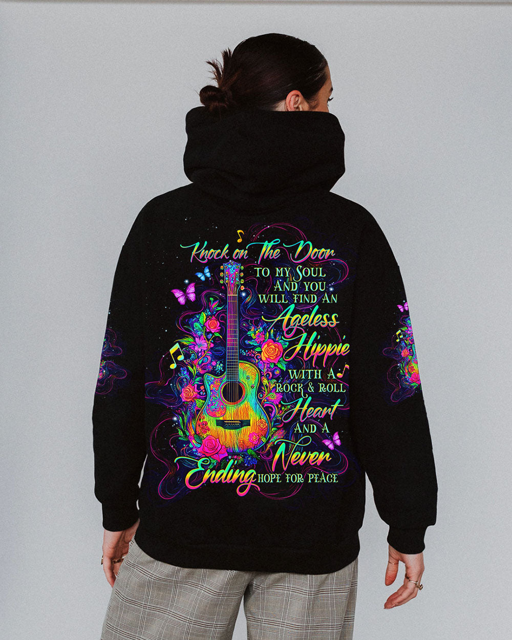 Ageless Hippie Rock and Roll Knock on the Door to My Soul Quote with Guitar AOP Shirts _7_ 3TxQ3