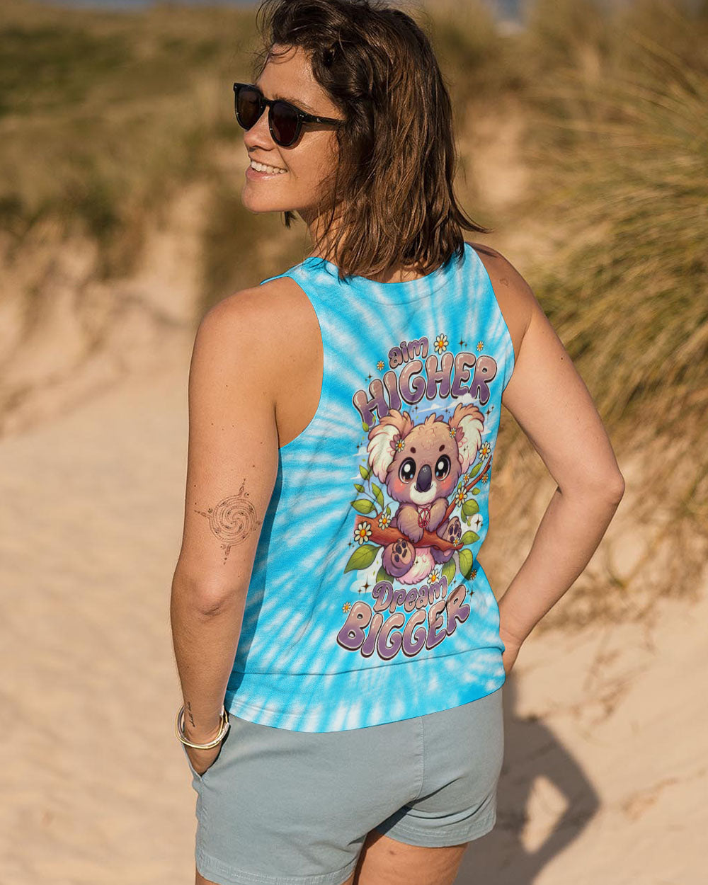 Aim Higher Dream Bigger Cute Koala Peaceful Tie Dye Hippie AOP Shirts _15_ IyDKi