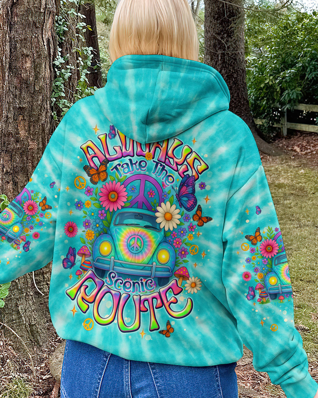 Always Take The Scenic Route Peace Flowers _26 VW Bus Design AOP Shirts _15_ TsIBv