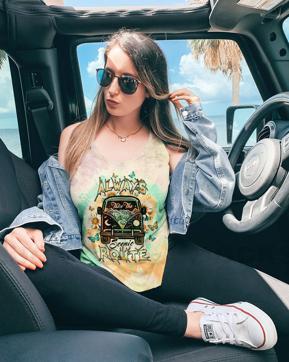 Always Take the Scenic Route Vintage Camper Van Tie Dye Hippie AOP Shirts _12_ yUPN5