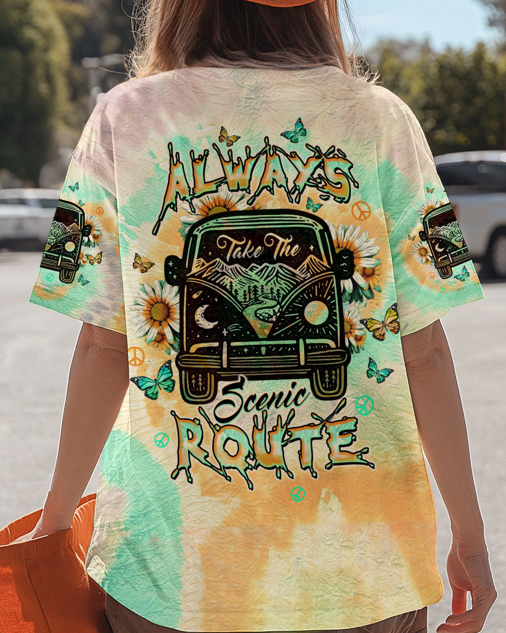 Always Take the Scenic Route Vintage Camper Van Tie Dye Hippie AOP Shirts _6_ Ls1BD