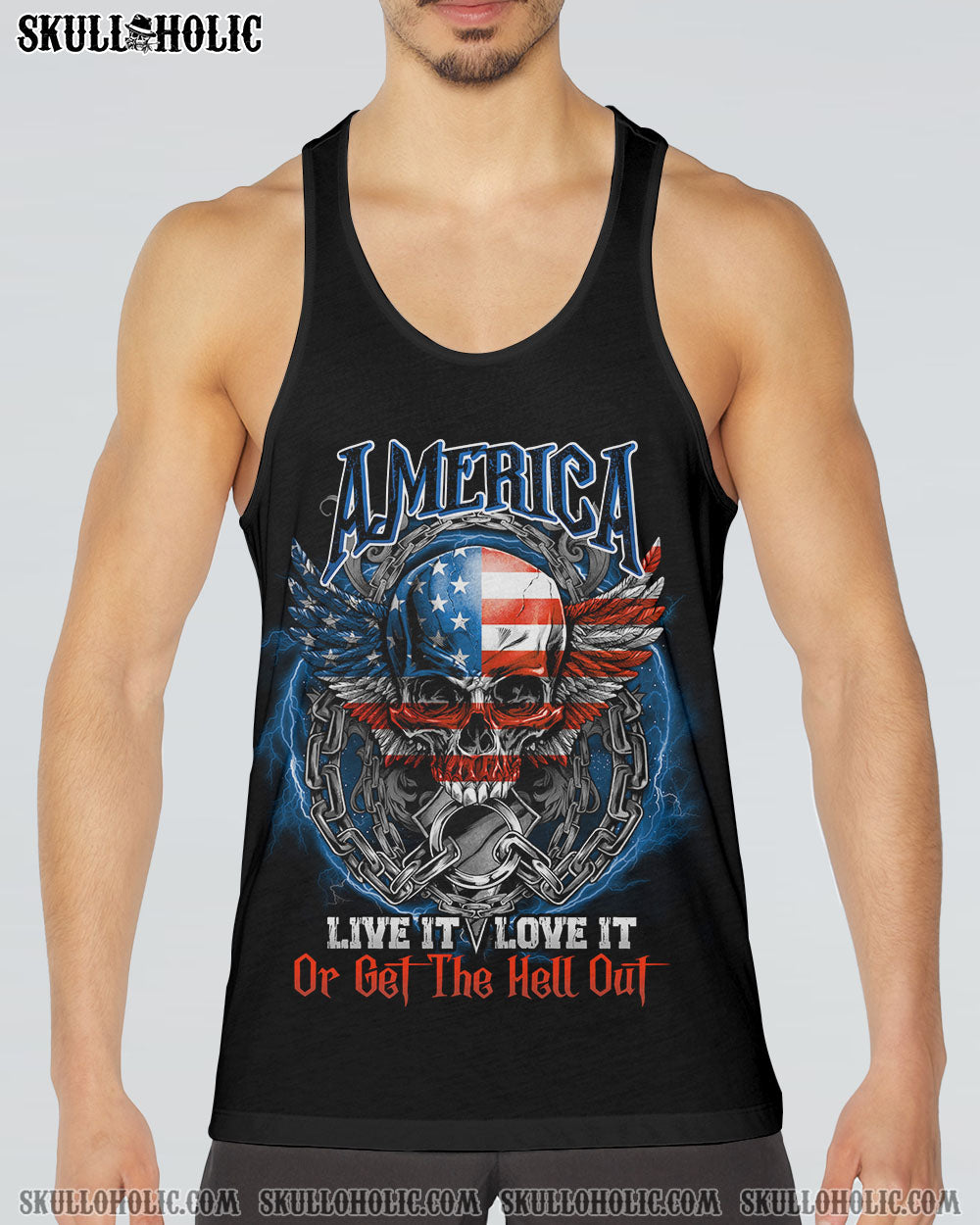 America Live It Love It or Get the Hell Out Patriotic Skull America Love Graphic Tee AOP Shir _17_ oUJgR