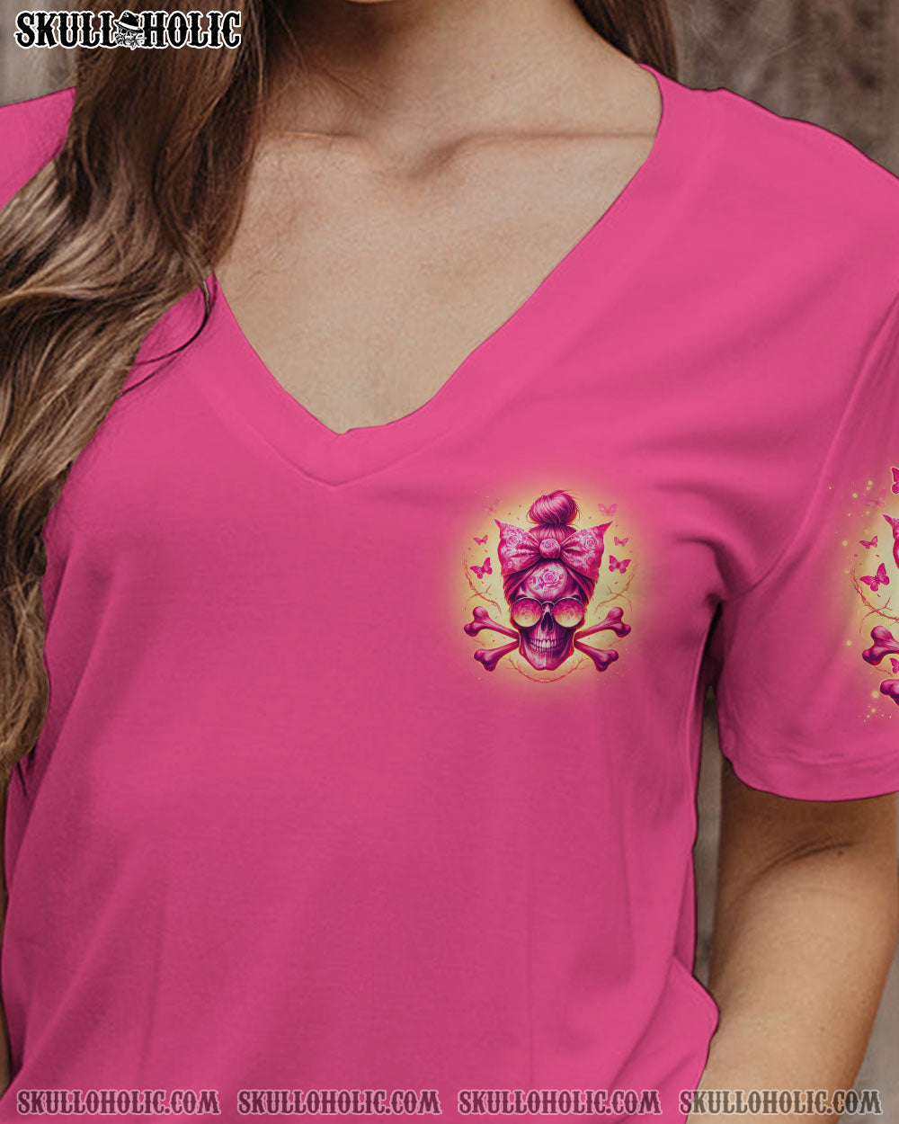 Assuming I Was Like Most Girls was Your Frist Mistake Pink Skull and Bow Graphic AOP Shirts _4_ PCTgm