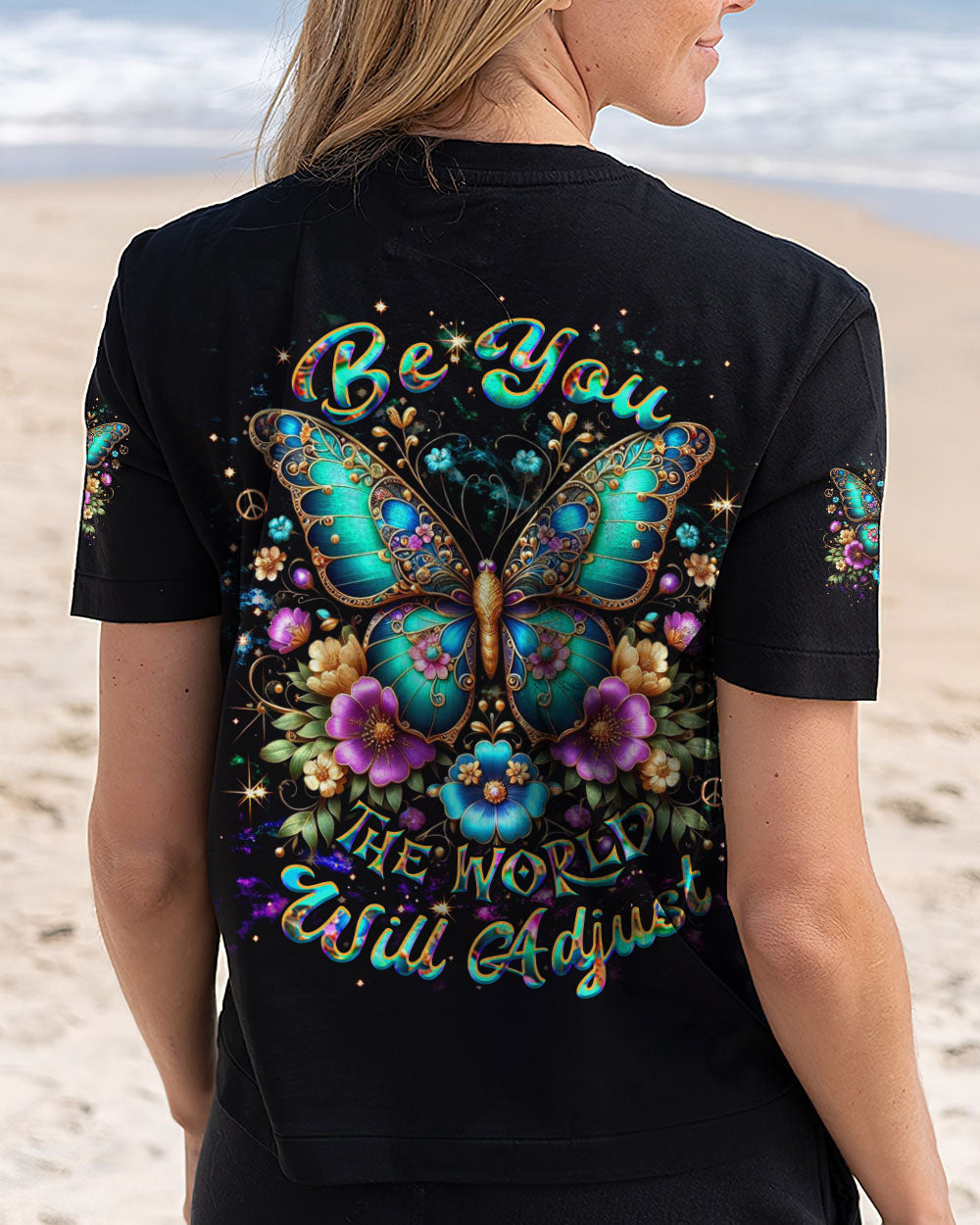 BE YOU THE WORLD WILL ADJUST BUTTERFLY ALL OVER PRINT YHDU3103252_Short sleeves_V neck Shirt_S 1 ovYVk