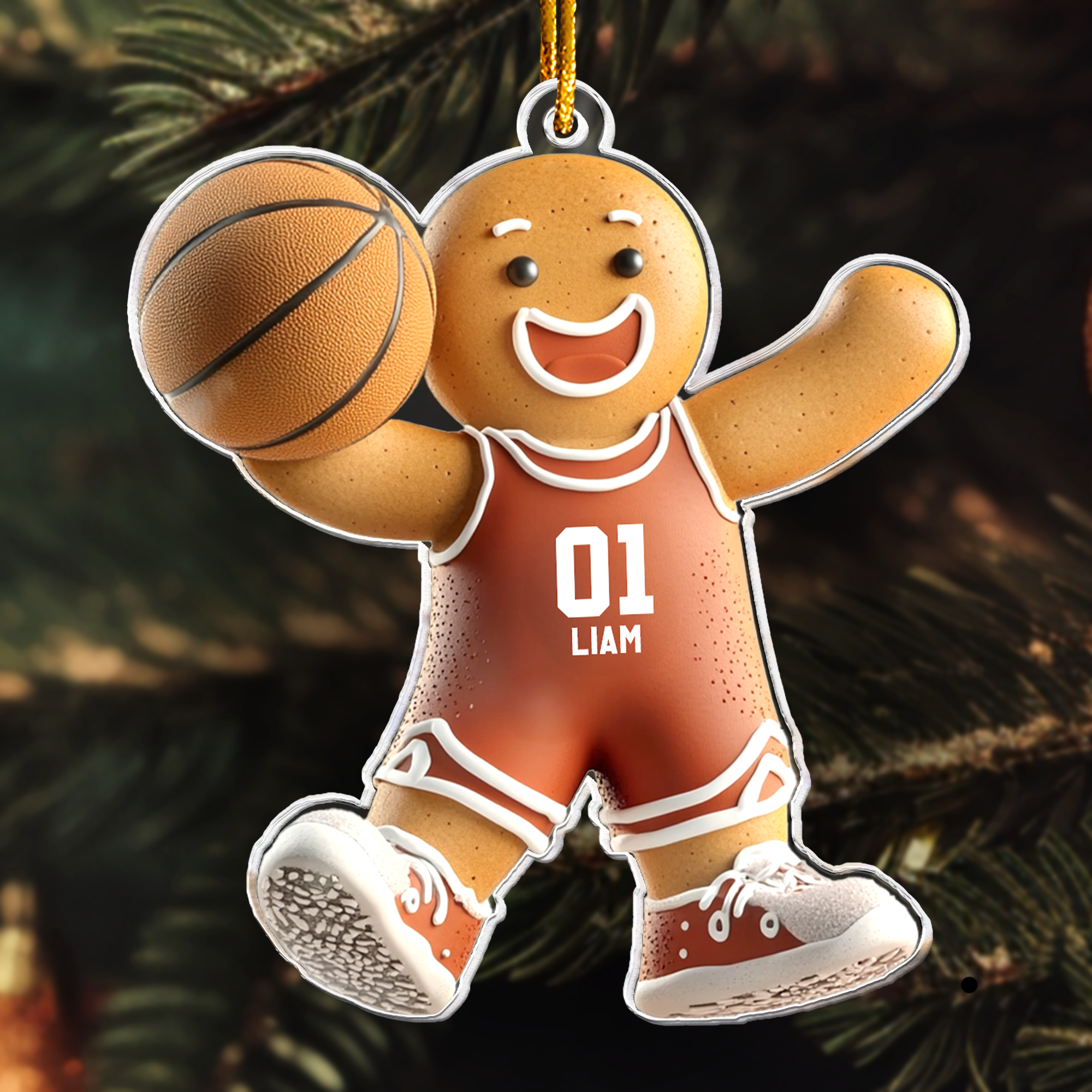 Basketball Gingerbread Christmas Ornament Personalized Acrylic Ornament_1