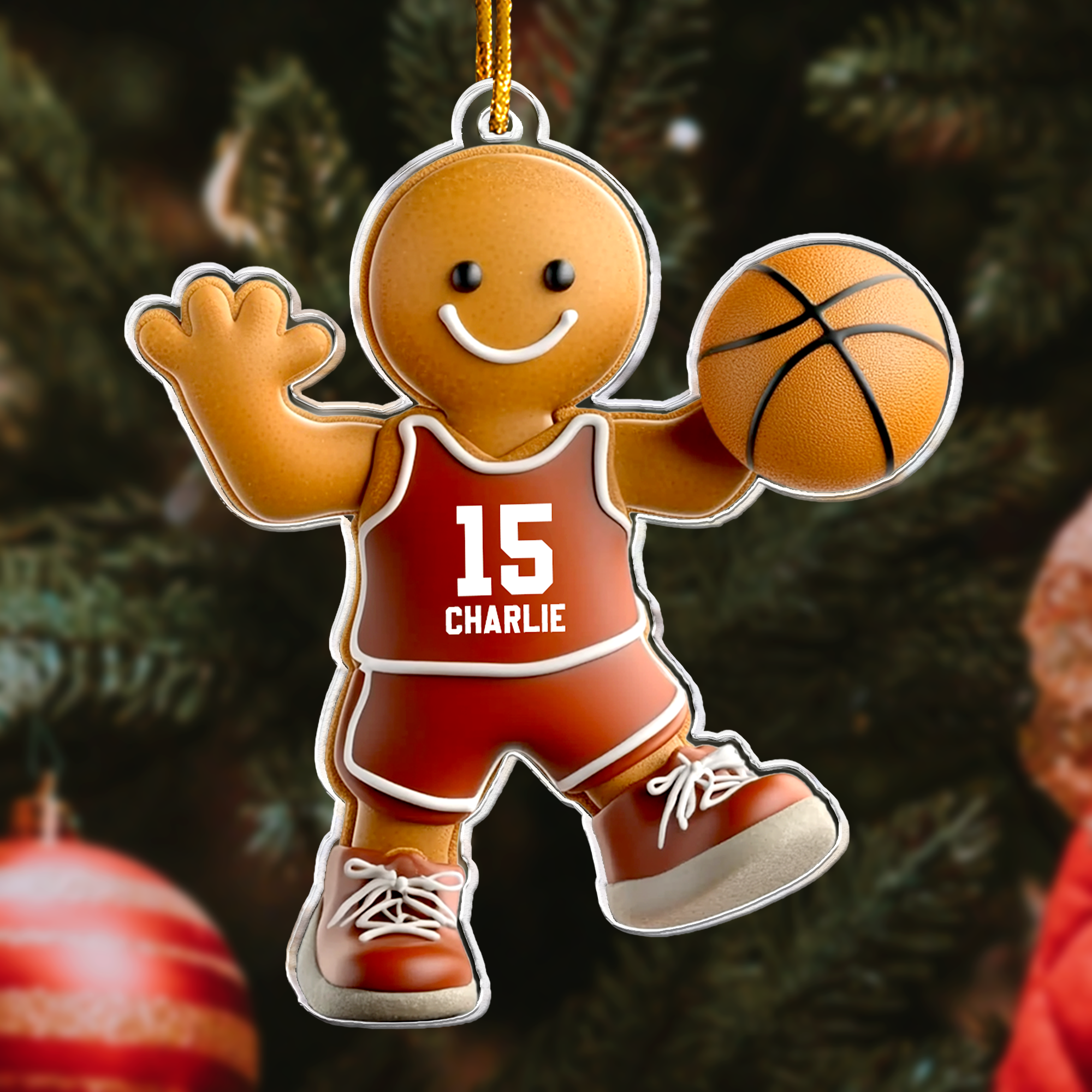Basketball Gingerbread Christmas Ornament Personalized Acrylic Ornament_2