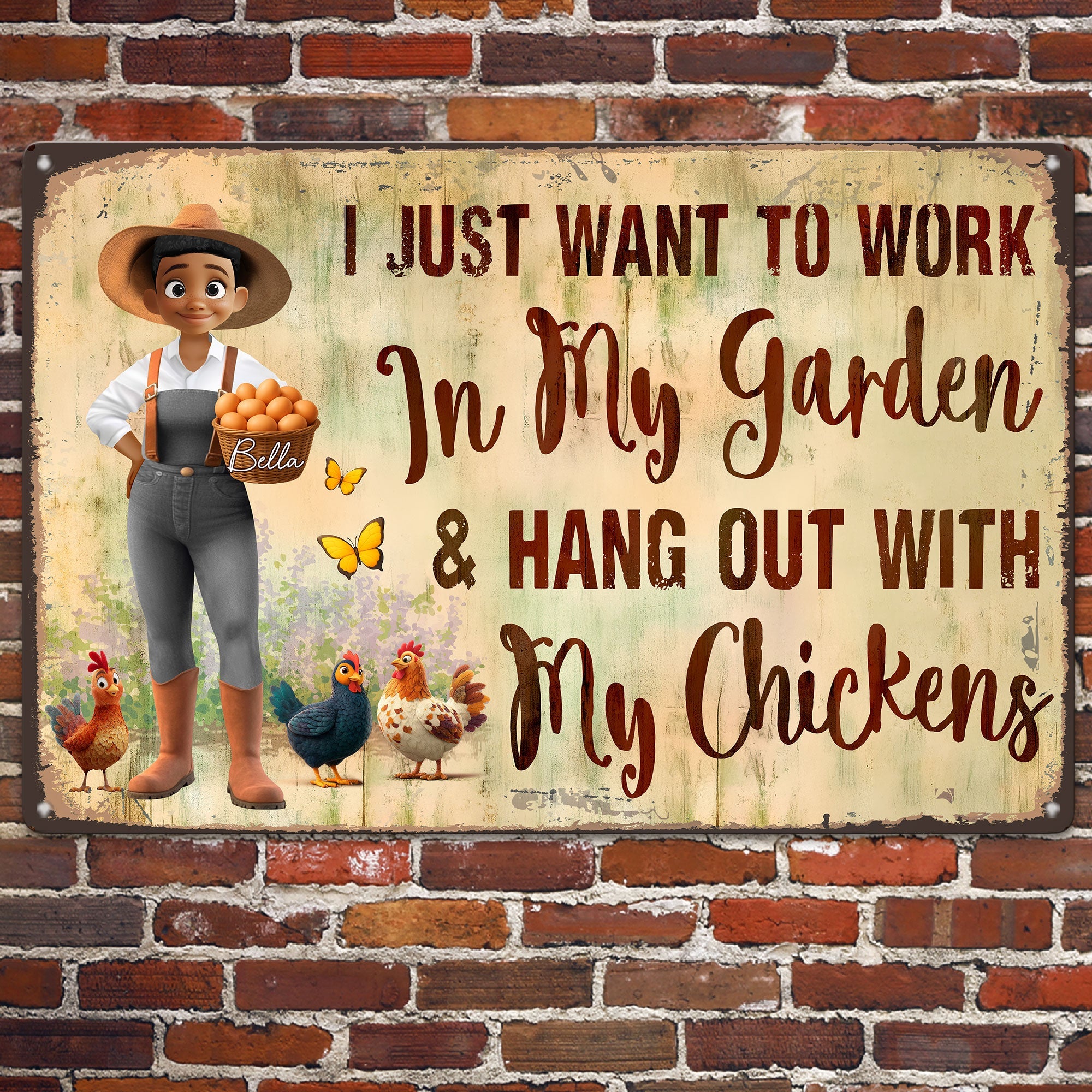 Be Aware A Crazy Chicken Lady And Her Peckers Live Here Personalized Metal Sign_2