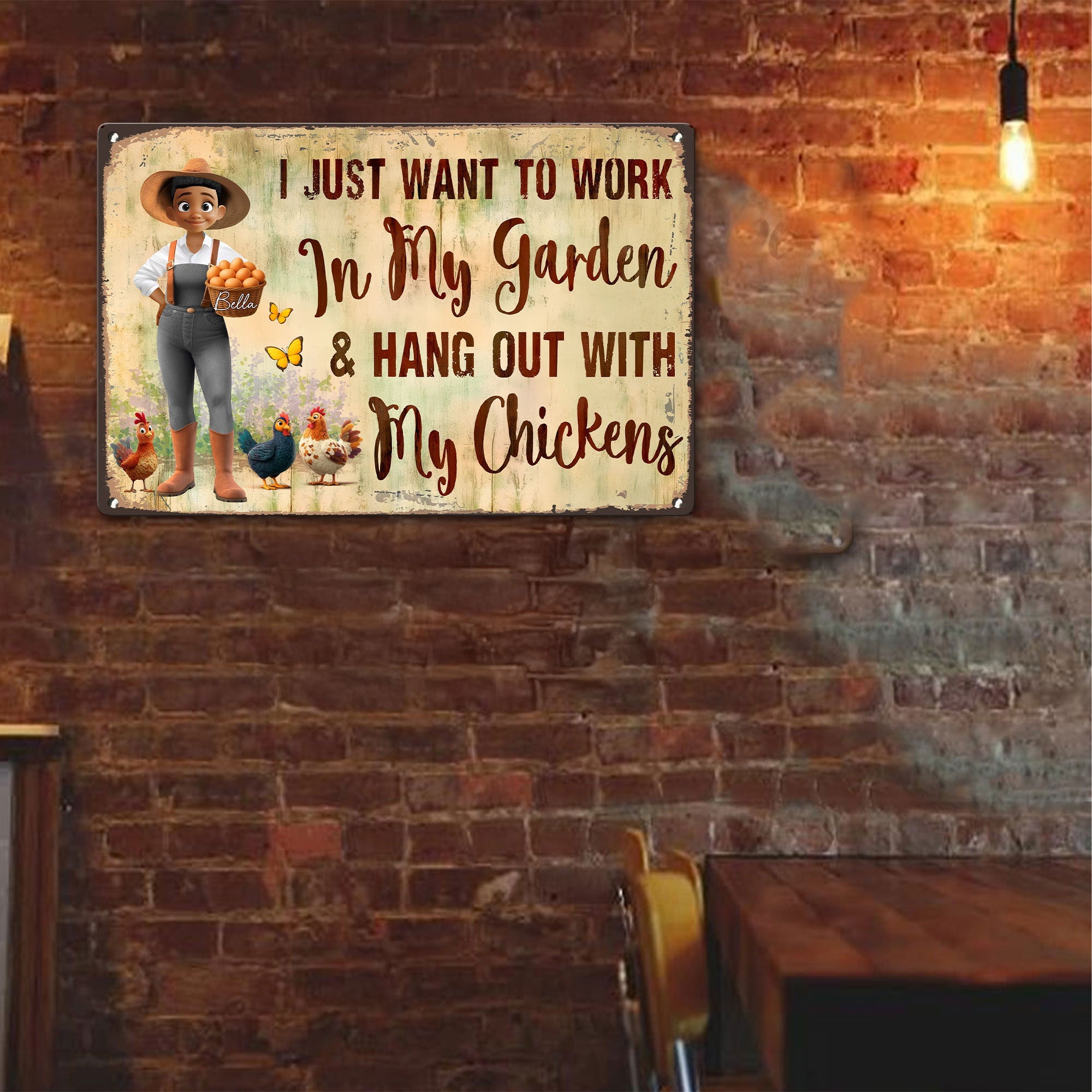 Be Aware A Crazy Chicken Lady And Her Peckers Live Here Personalized Metal Sign_5