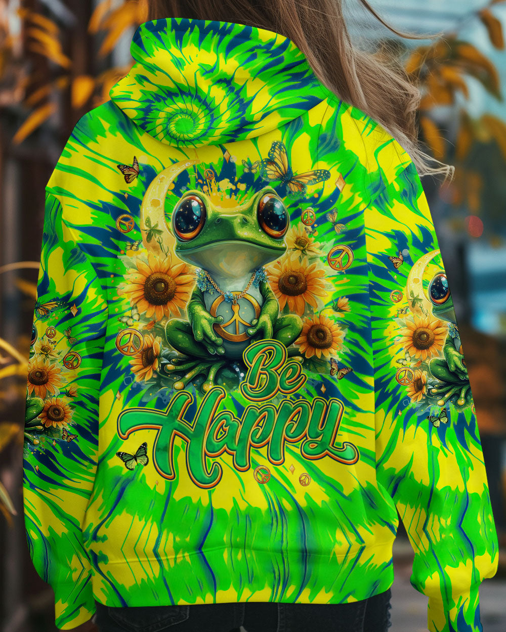 Be Happy Frog Tie Dye Hippie Graphic with Sunflowers AOP Shirts _13_ AVQ1P