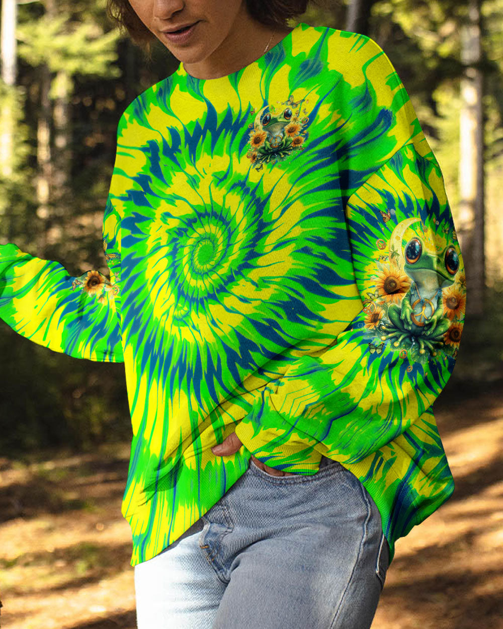 Be Happy Frog Tie Dye Hippie Graphic with Sunflowers AOP Shirts _6_ 31SzQ