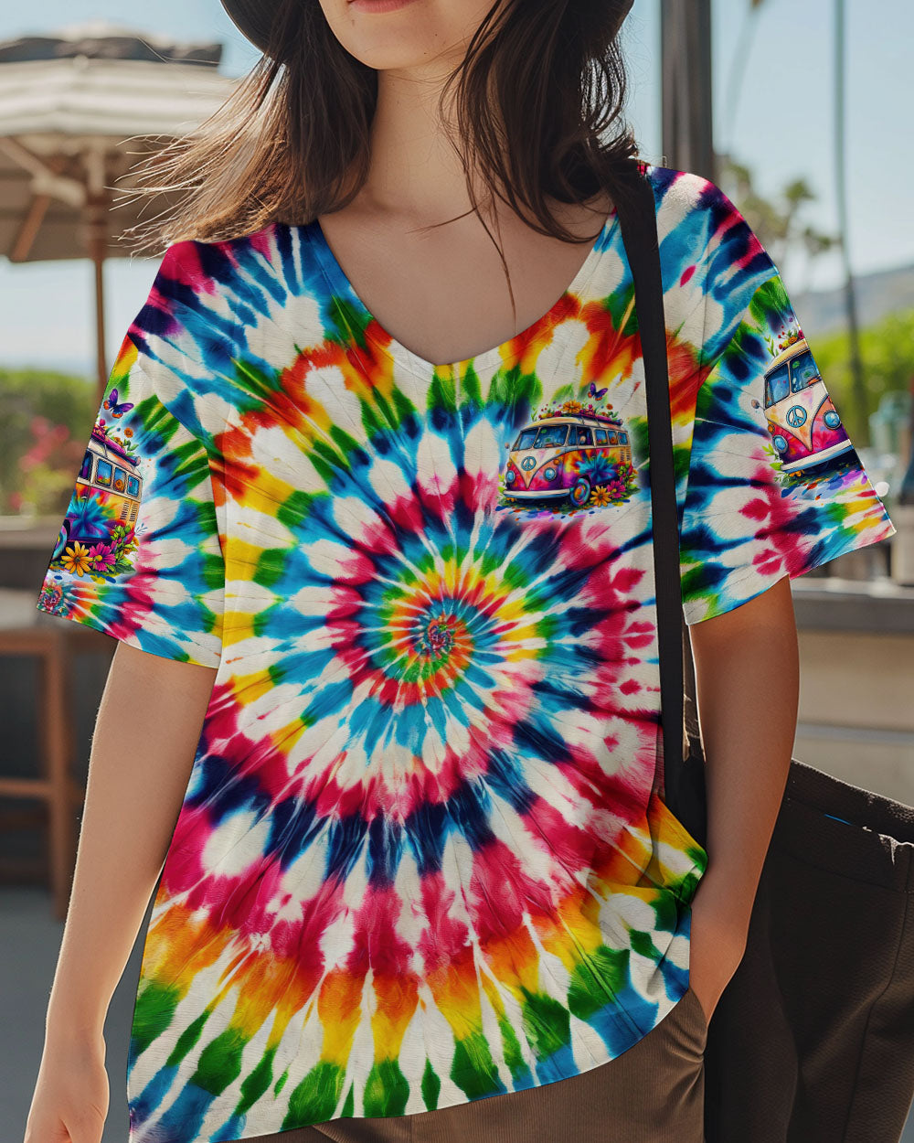 Be Hippie Be Happy Tie Dye Peace Van Colorful Groovy Retro Graphic AOP Shirts _13_ 3OWjw