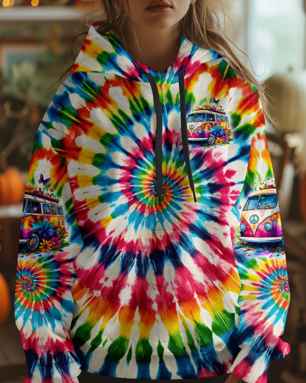 Be Hippie Be Happy Tie Dye Peace Van Colorful Groovy Retro Graphic AOP Shirts _2_ ulYXQ