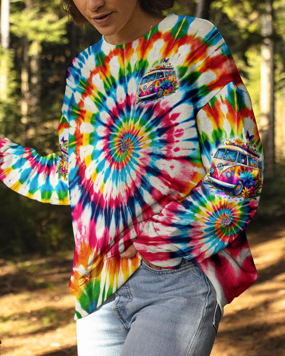 Be Hippie Be Happy Tie Dye Peace Van Colorful Groovy Retro Graphic AOP Shirts _4_ yk1xR