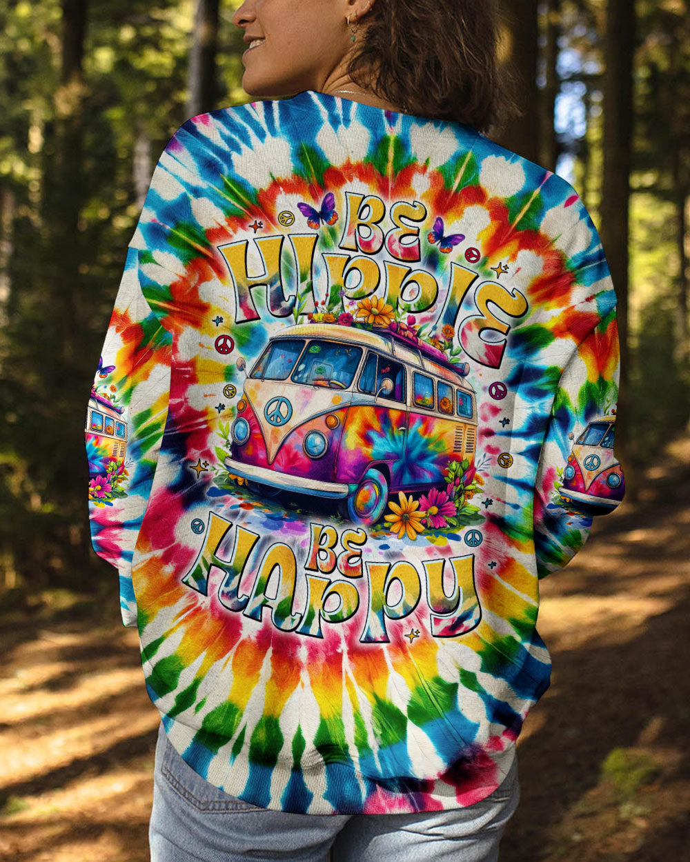 Be Hippie Be Happy Tie Dye Peace Van Colorful Groovy Retro Graphic AOP Shirts _5_ 4Exoj