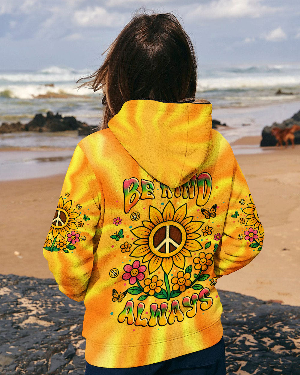 Be Kind Always Peaceful Sunflower Hippie Positive Message with Tie Dye Design AOP Shirts _10_ F6eNY