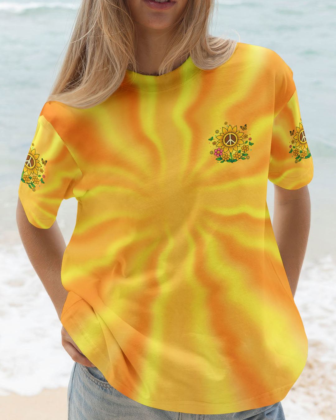 Be Kind Always Peaceful Sunflower Hippie Positive Message with Tie Dye Design AOP Shirts _11_ Ut1pP