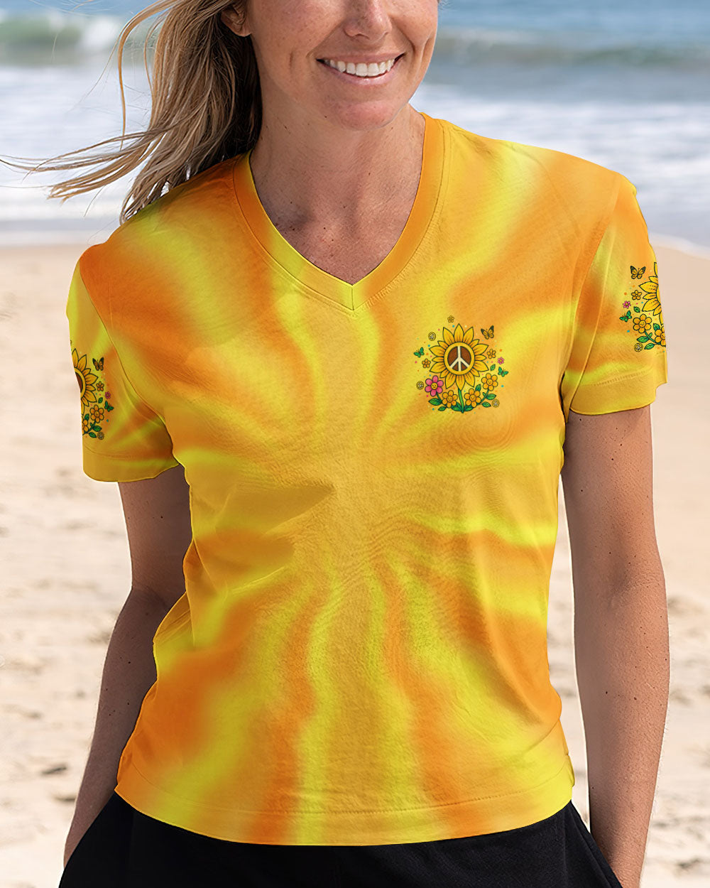 Be Kind Always Peaceful Sunflower Hippie Positive Message with Tie Dye Design AOP Shirts _13_ Ghooo