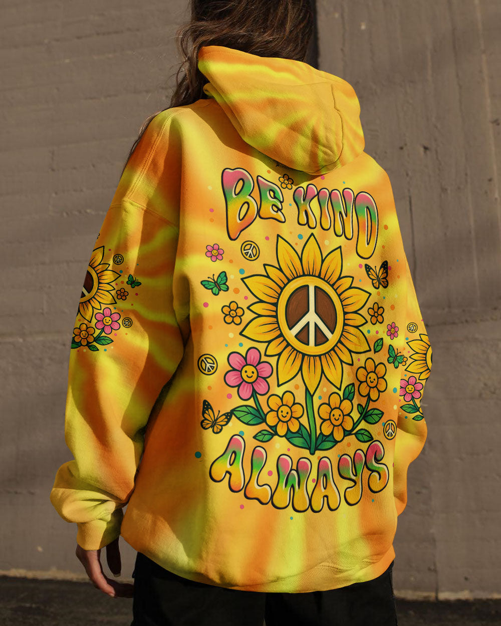 Be Kind Always Peaceful Sunflower Hippie Positive Message with Tie Dye Design AOP Shirts _9_ bbEA5