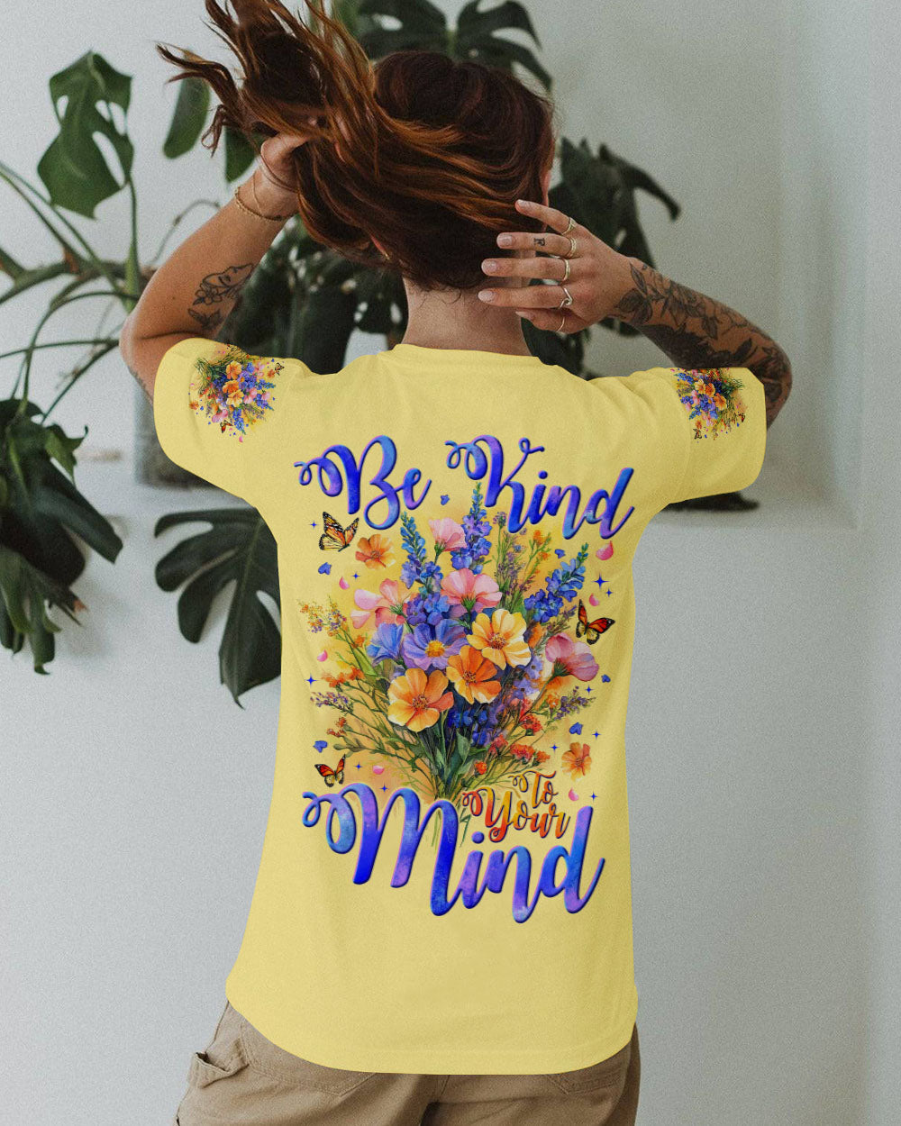 Be Kind to Your Mind Colorful Floral Butterfly Design for Women AOP Shirts _3_ btDQ2