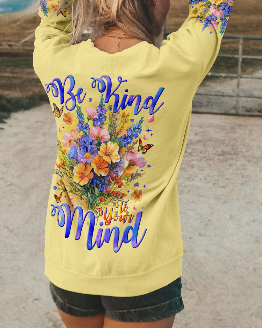 Be Kind to Your Mind Colorful Floral Butterfly Design for Women AOP Shirts _9_ vjRiI
