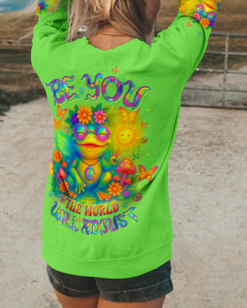 Be You The World Will Adjust Colorful Frog Psychedelic Hippie Graphic AOP Shirts _10_ s5Hw7