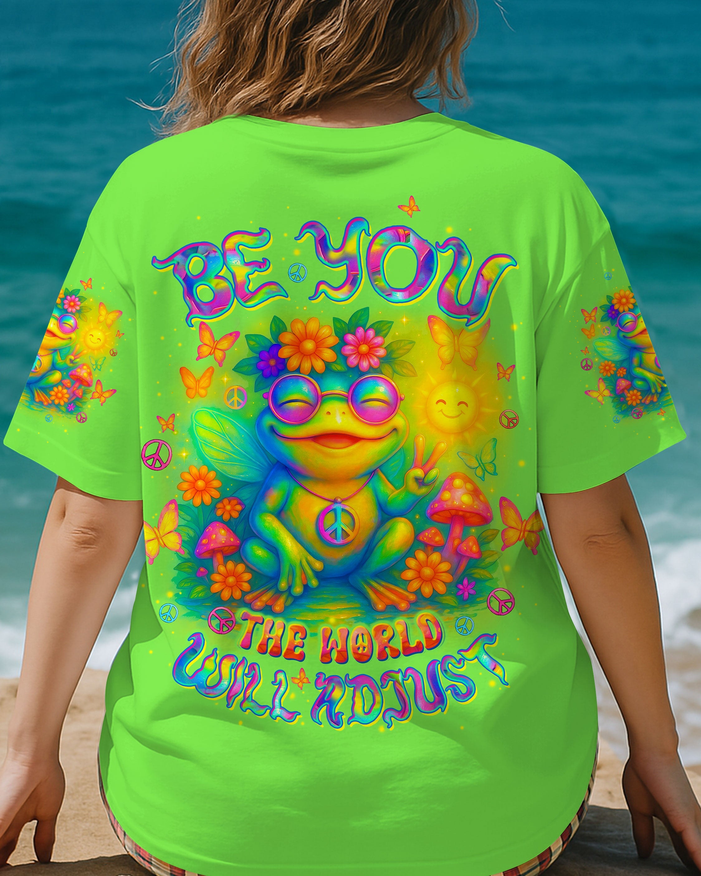 Be You The World Will Adjust Colorful Frog Psychedelic Hippie Graphic AOP Shirts _4_ knPDE