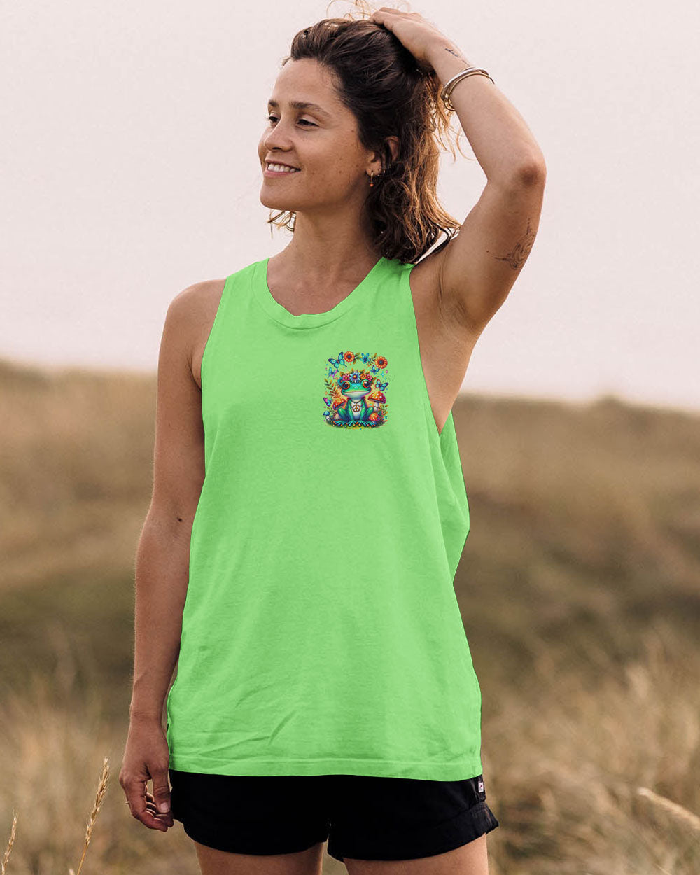 Be You The World Will Adjust Colorful Green Frog Hippie Graphic AOP Shirts _13_ h5kGP