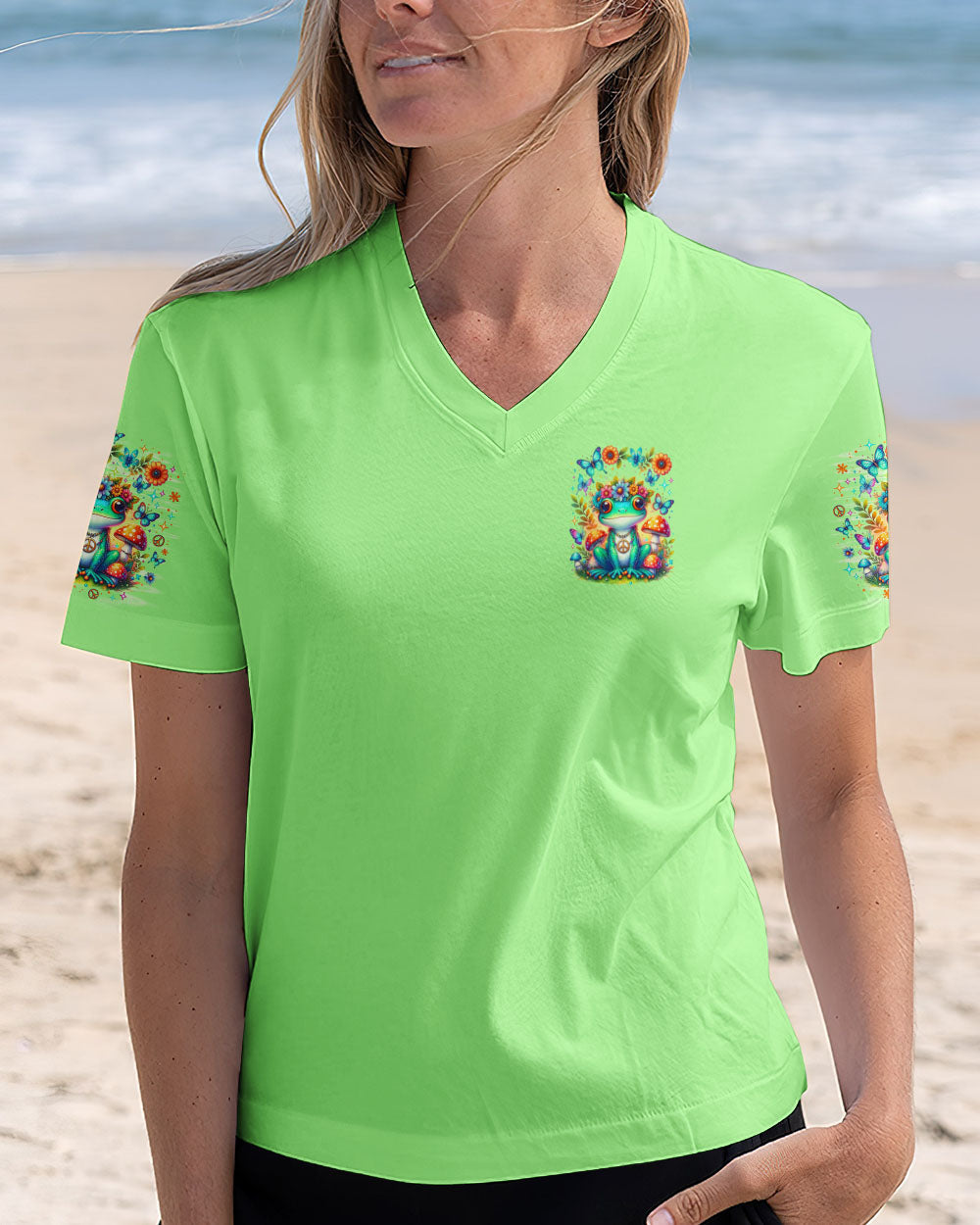 Be You The World Will Adjust Colorful Green Frog Hippie Graphic AOP Shirts _5_ Rds0c