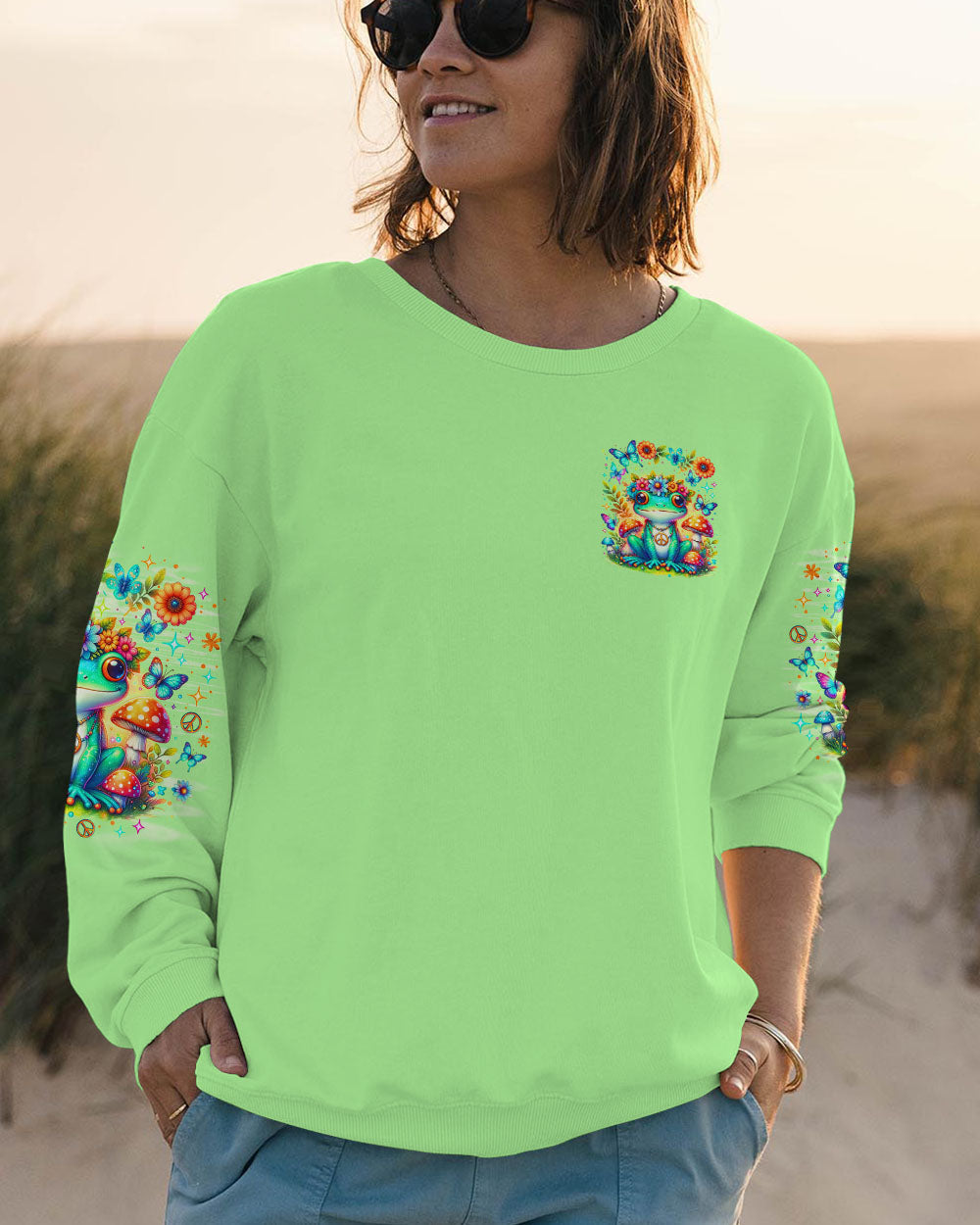 Be You The World Will Adjust Colorful Green Frog Hippie Graphic AOP Shirts _9_ lVZGd