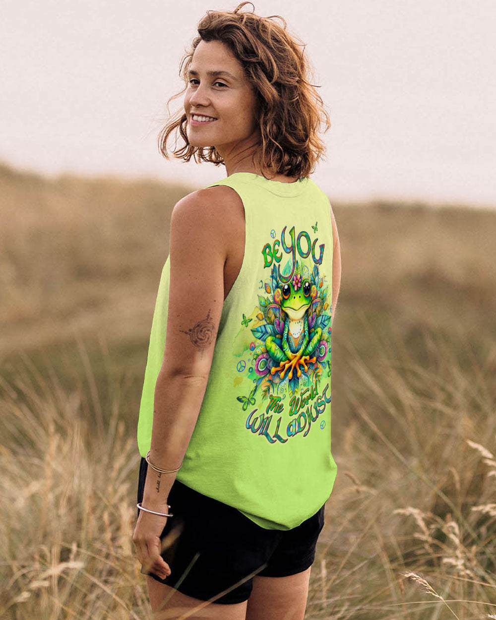 Be You The World Will Adjust Colorful Meditating Frog Graphic AOP Shirts _10_ sYAes