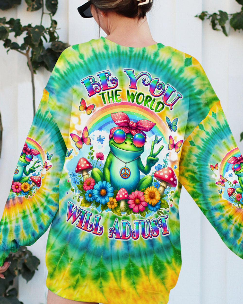 Be You The World Will Adjust Colorful Tie Dye Peace Frog AOP Shirts _3_ NLQly
