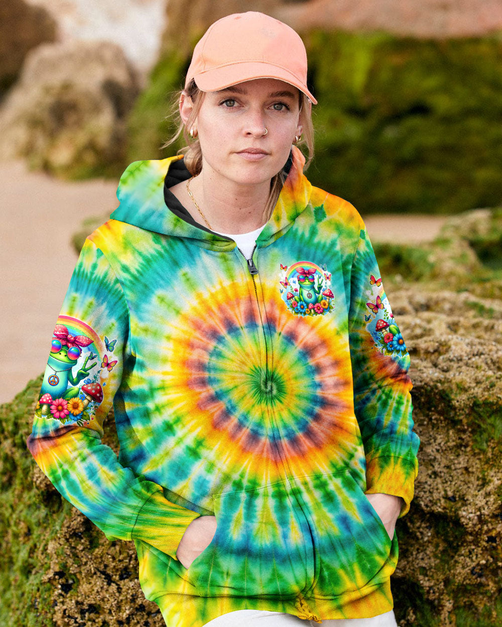 Be You The World Will Adjust Colorful Tie Dye Peace Frog AOP Shirts _4_ nH6pD