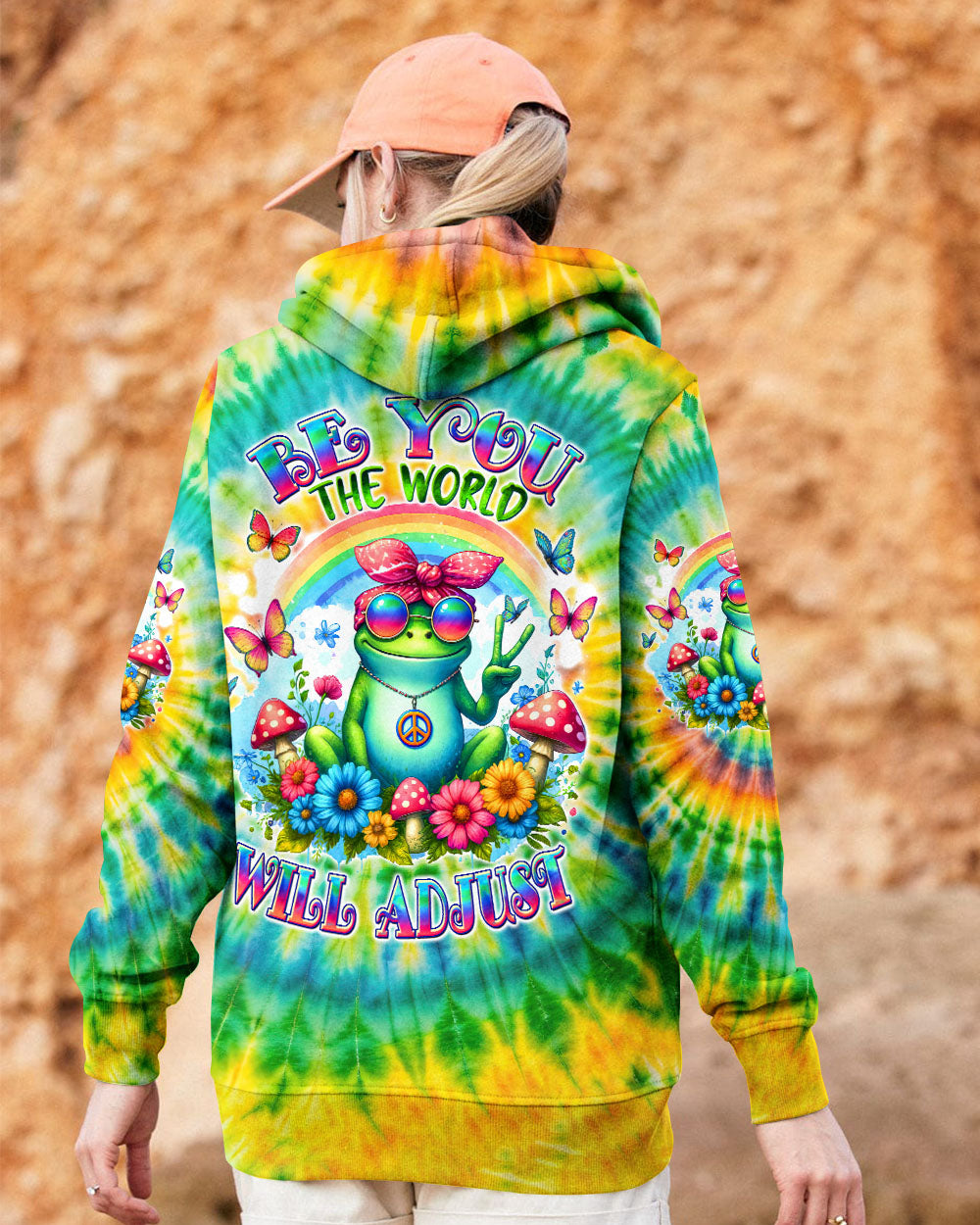 Be You The World Will Adjust Colorful Tie Dye Peace Frog AOP Shirts _9_ dAvBX