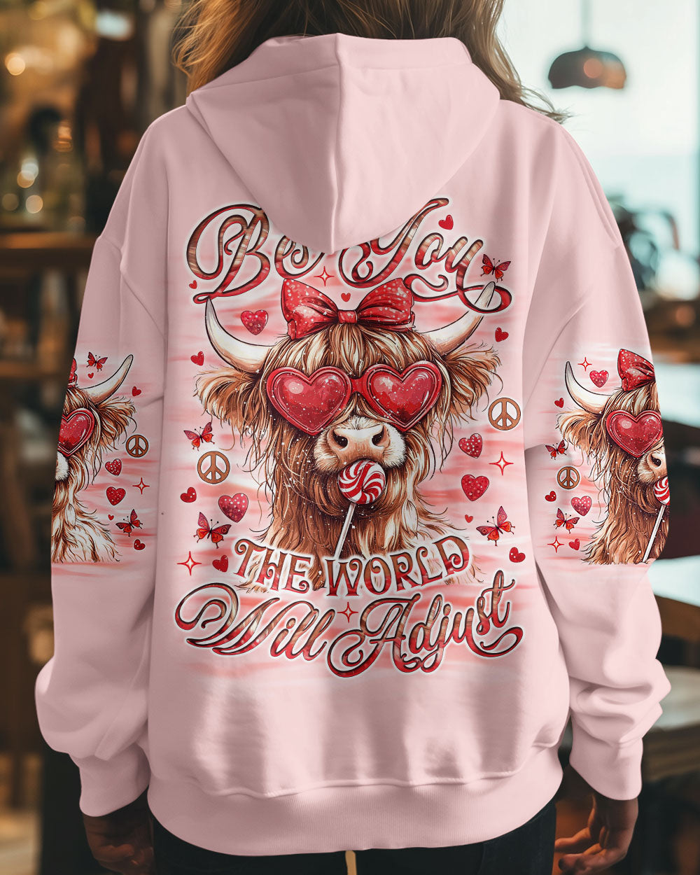 Be You The World Will Adjust Cute Cow with Bow and Heart Glasses AOP Shirts _12_ shDWy