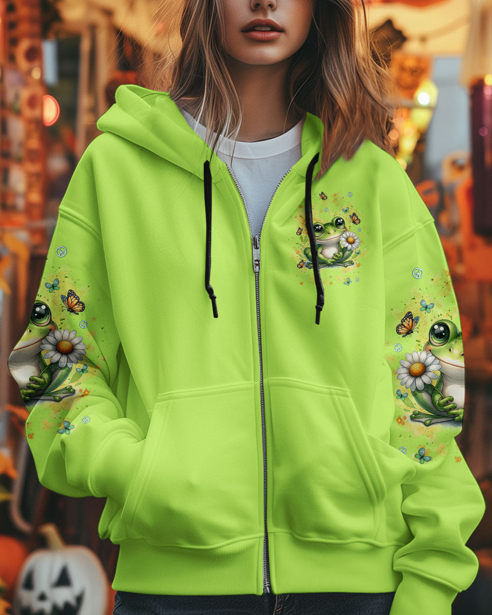 Be You The World Will Adjust Cute Frog and Daisy Green Hippie AOP Shirts _4_ t2hYx