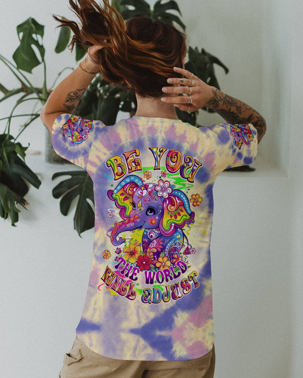 Be You The World Will Adjust Elephant Colorful Tie Dye Hippie Style AOP Shirts _3_ 8CbDG