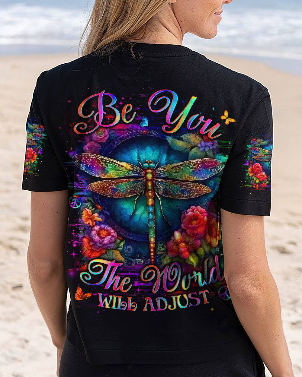 Be You The World Will Adjust Floral Dragonfly Hippie Hippie AOP Shirts _12_ MiaXP