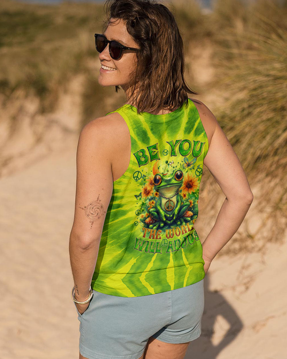 Be You The World Will Adjust Frog Hippie Sunflowers Peace Sign Tie Dye AOP Shirts _8_ j3Vci