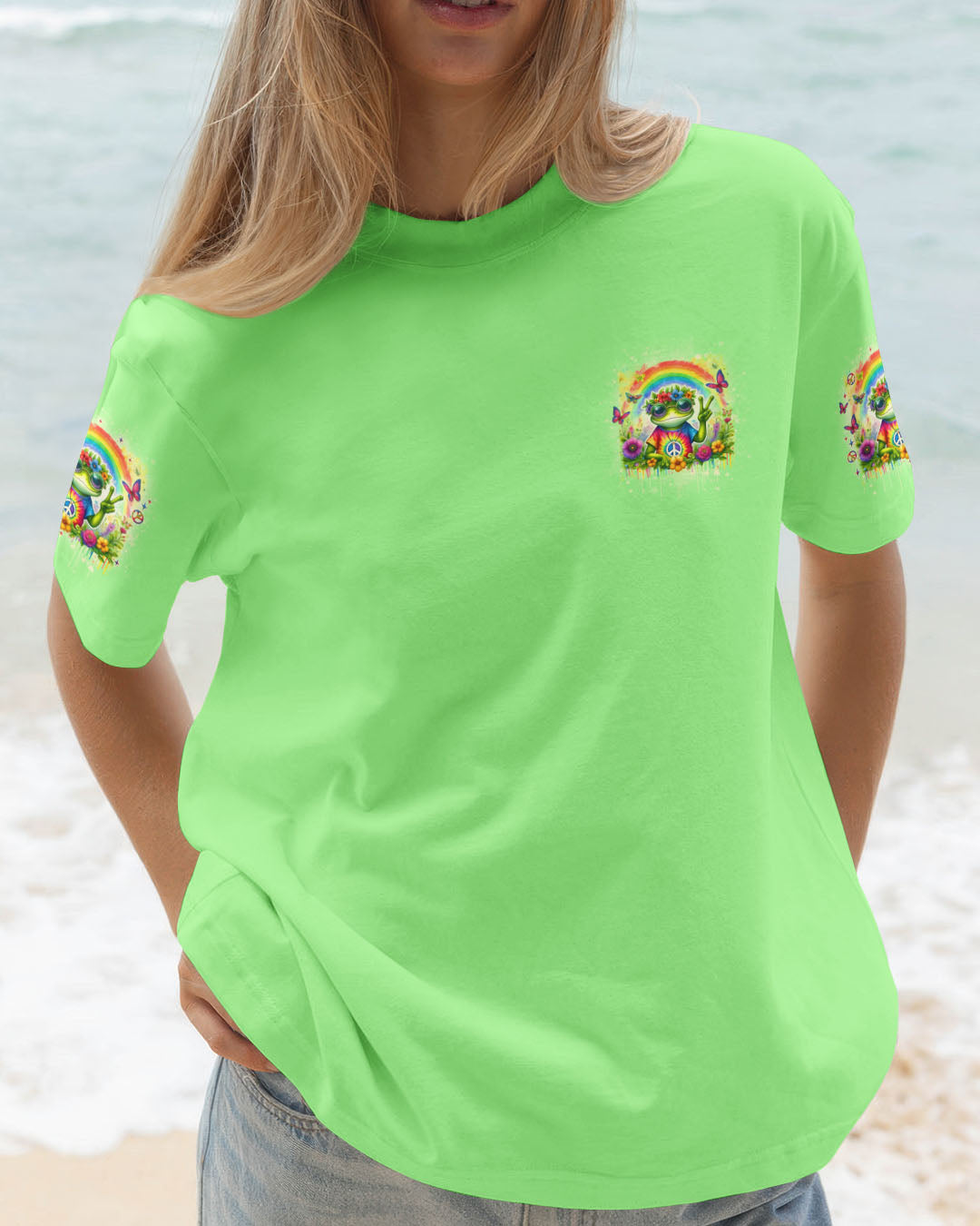 Be You The World Will Adjust Frog Hippie Tie Dye Rainbow Graphic AOP Shirts _3_ vMbNP