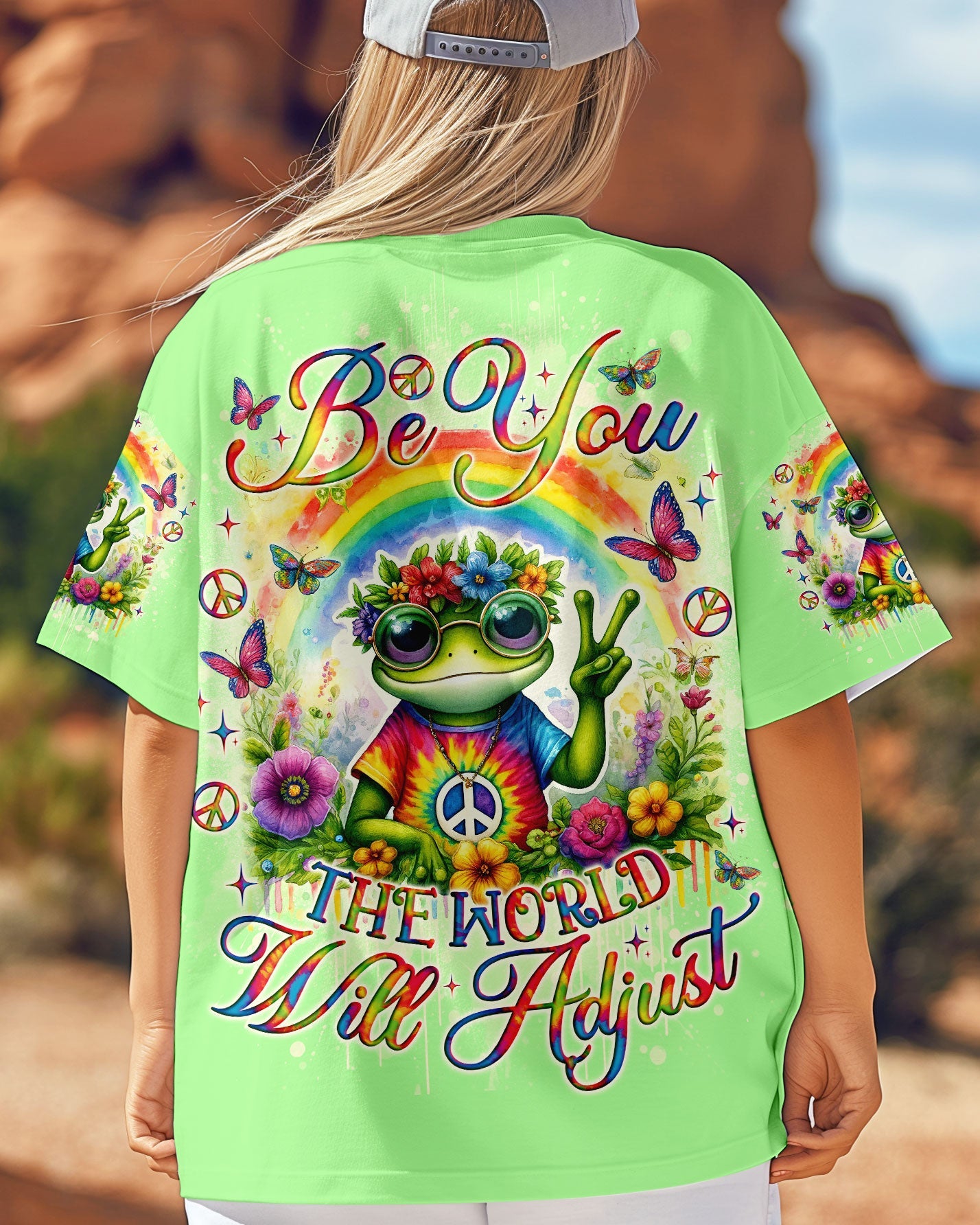 Be You The World Will Adjust Frog Hippie Tie Dye Rainbow Graphic AOP Shirts _4_ AiXIv