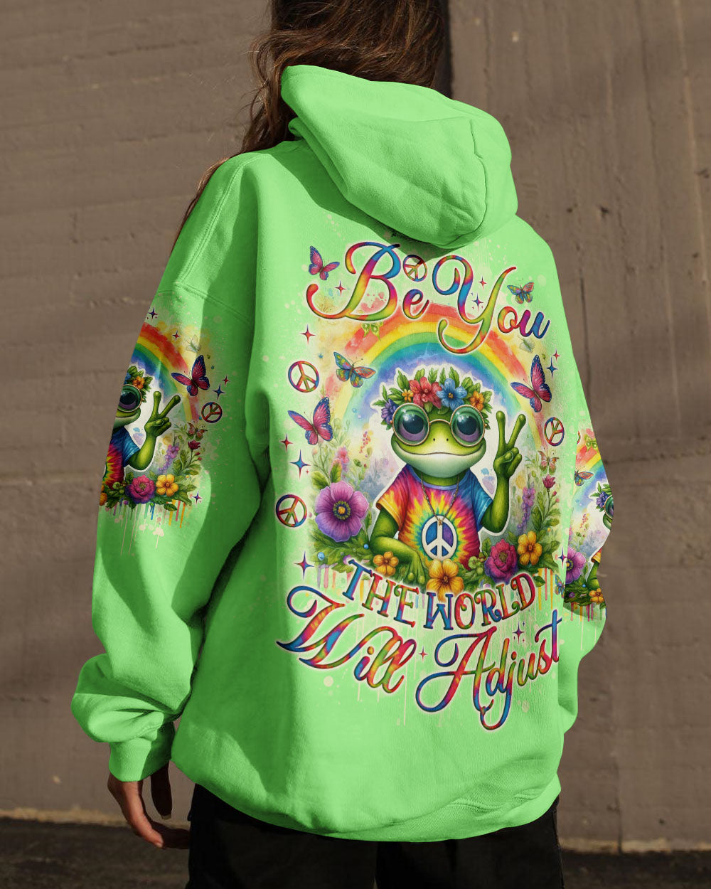 Be You The World Will Adjust Frog Hippie Tie Dye Rainbow Graphic AOP Shirts _8_ DIHX3